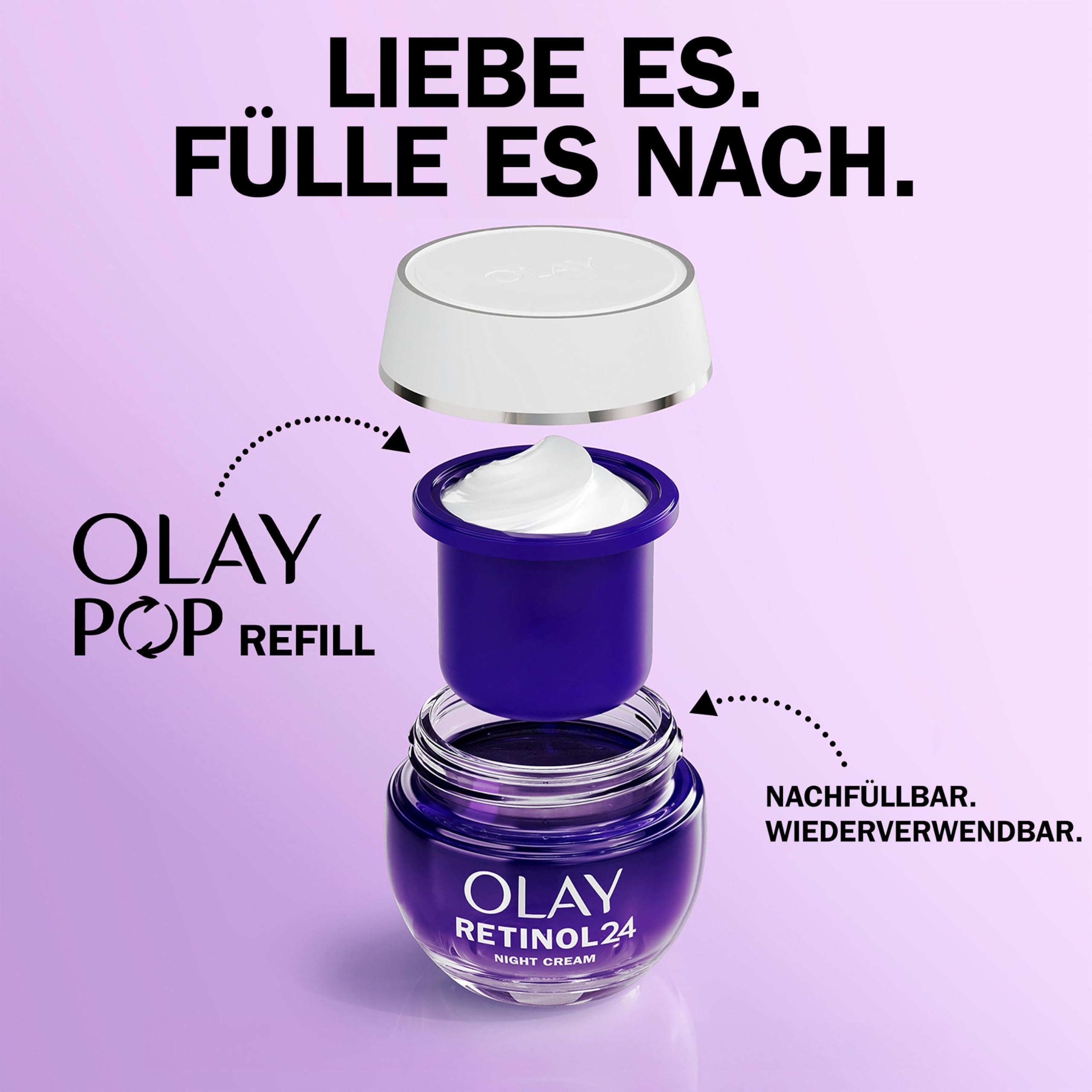 Olay Retinol 24 Nachtcreme Feuchtigkeitscreme fürs Gesicht, Hautpflege mit Antioxidativem Vitamin E, Übernacht Anti-Aging Pflege: glättet, erneuert und spendet Feuchtigkeit, 50ml