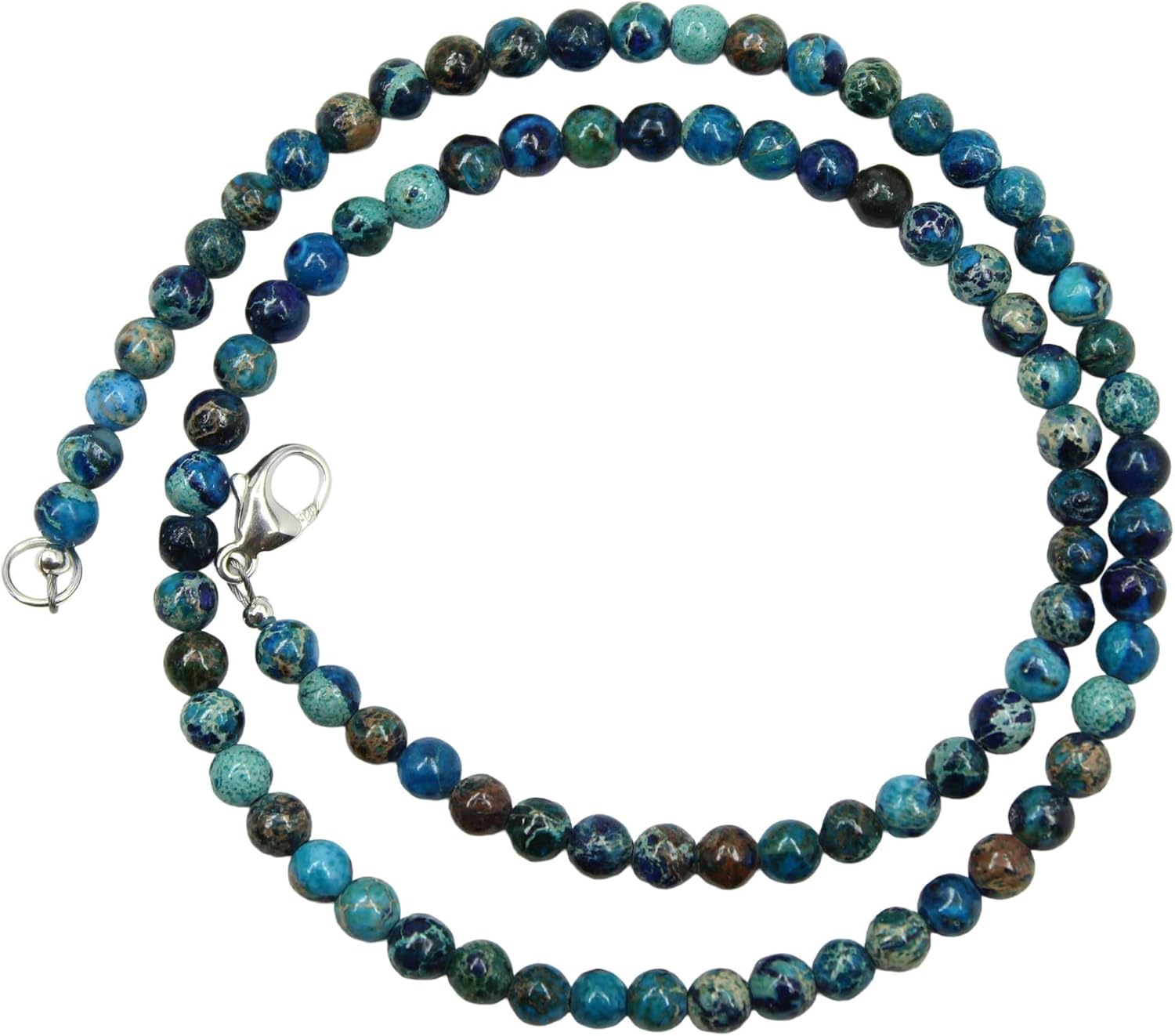 Handmade 4mm Blue Sea Sediment Jasper Bead Necklace Strand, Small Blue Stone Beaded Necklace