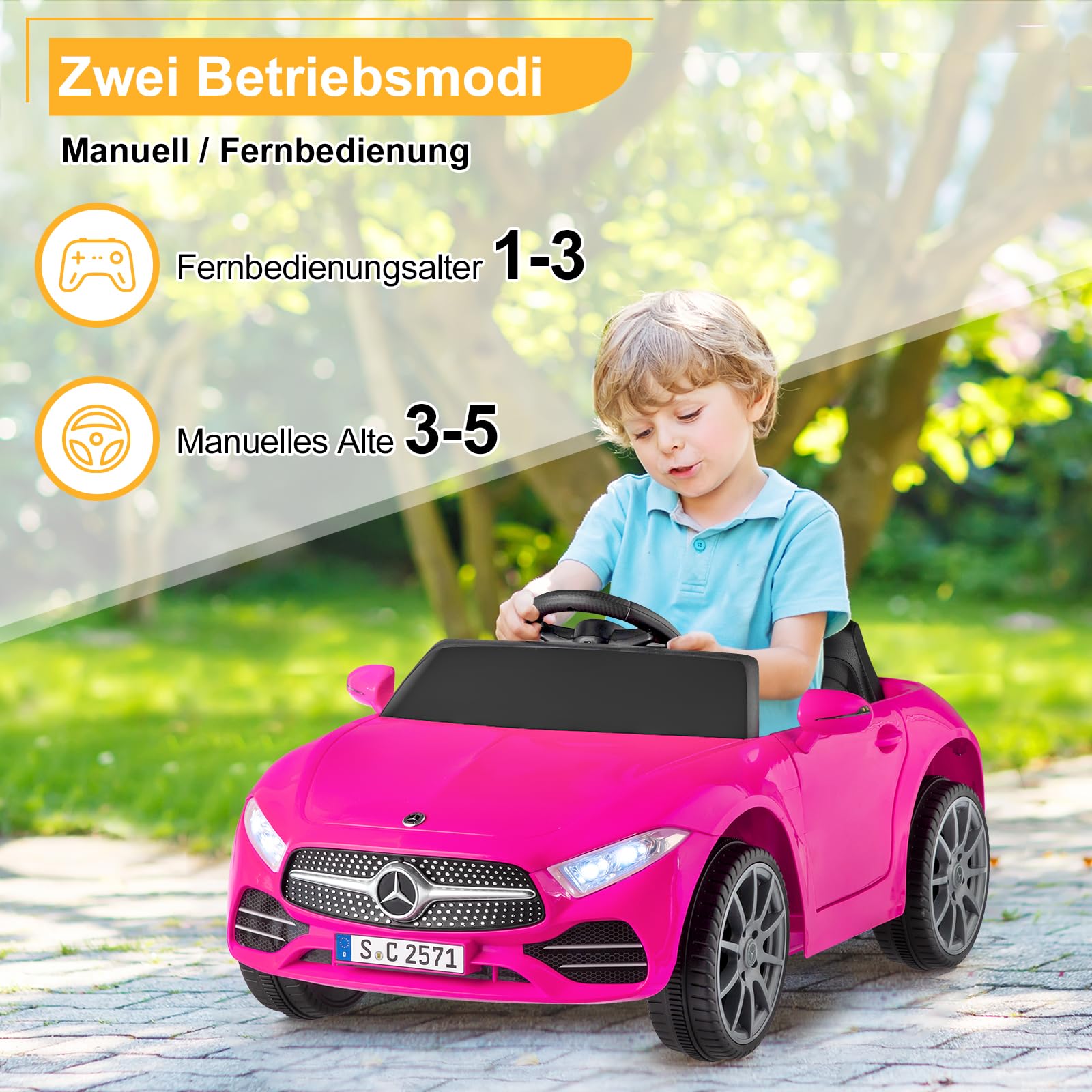 LEADZM Kinder Elektroauto 12V mit 2.4G-Fernbedienung – Elektrofahrzeug 2-türig mit MP3, Hupe, LED-Leuchten (Rosa1)