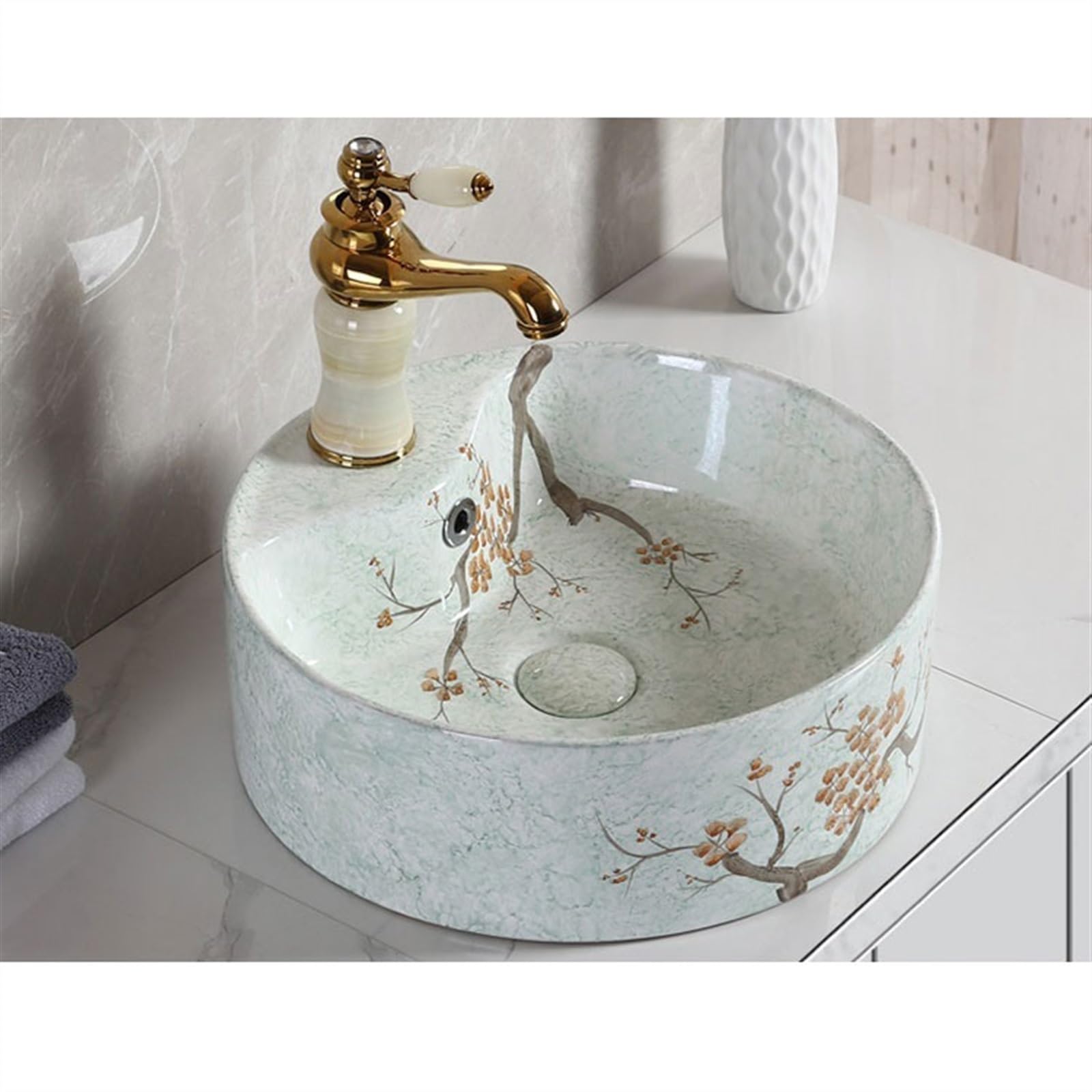 Umywalka Łazienkowa Nablatowa, Prosta Okrągła Ceramiczna Umywalka Łazienkowa, Umywalka Nablatowa, Wysokiej Jakości Ręcznie Malowana Ceramiczna Umywalka Nablatowa, Umywalk