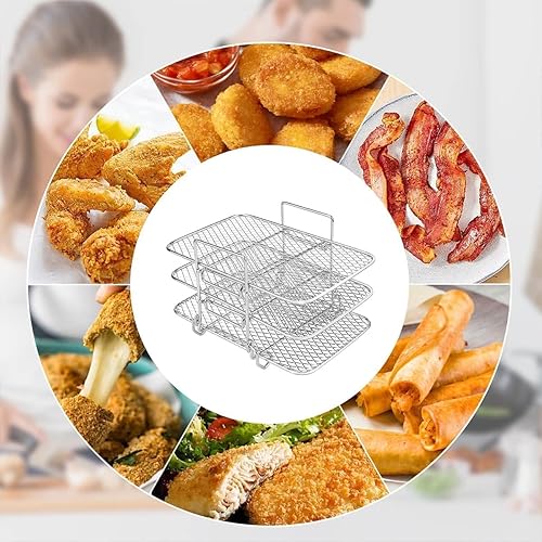 Miniatura 7 de Estante para freidora de aire Ninja Dual Air Fryer Accesorios para freidora de aire de acero inoxidable, estante deshidratador de tres capas,