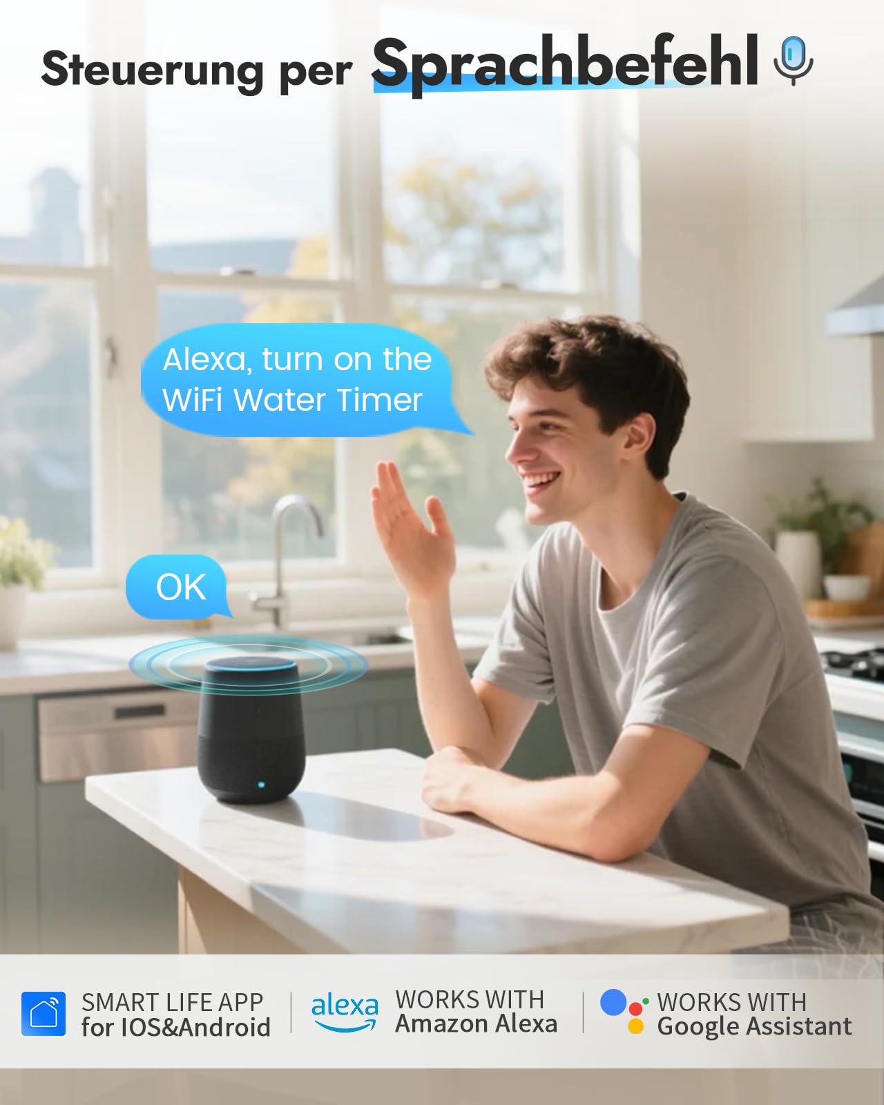 WLAN Bewässerungscomputer 2-Zonen, Messing EIN/Auslass, App/Sprachsteuerung | Kein Gateway nötig, 2,4 GHz WLAN, 20 individuelle Bewässerungspläne, einfache Einrichtung per App, ideal für Garten & Rasen