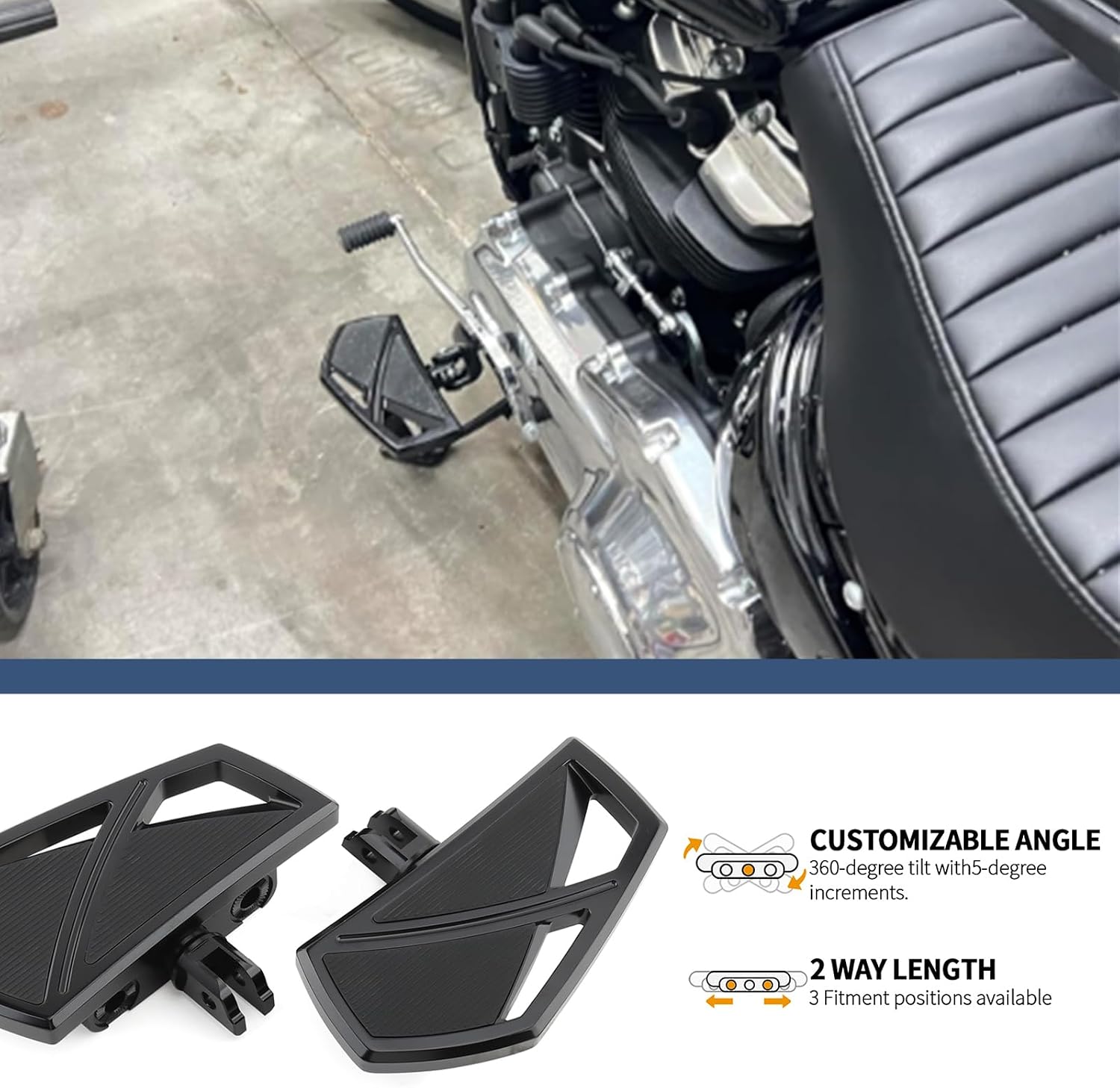 Motorcycle Floorboards Mini Phantom Front Foot Pegs Fit for Harley 2018-2025 Softail Fat Boy FLSB Street Bob FXBB Fat Bob Low Rider S FXLR Breakout FXLRS Softail Slim FLHSC 114 (Black)