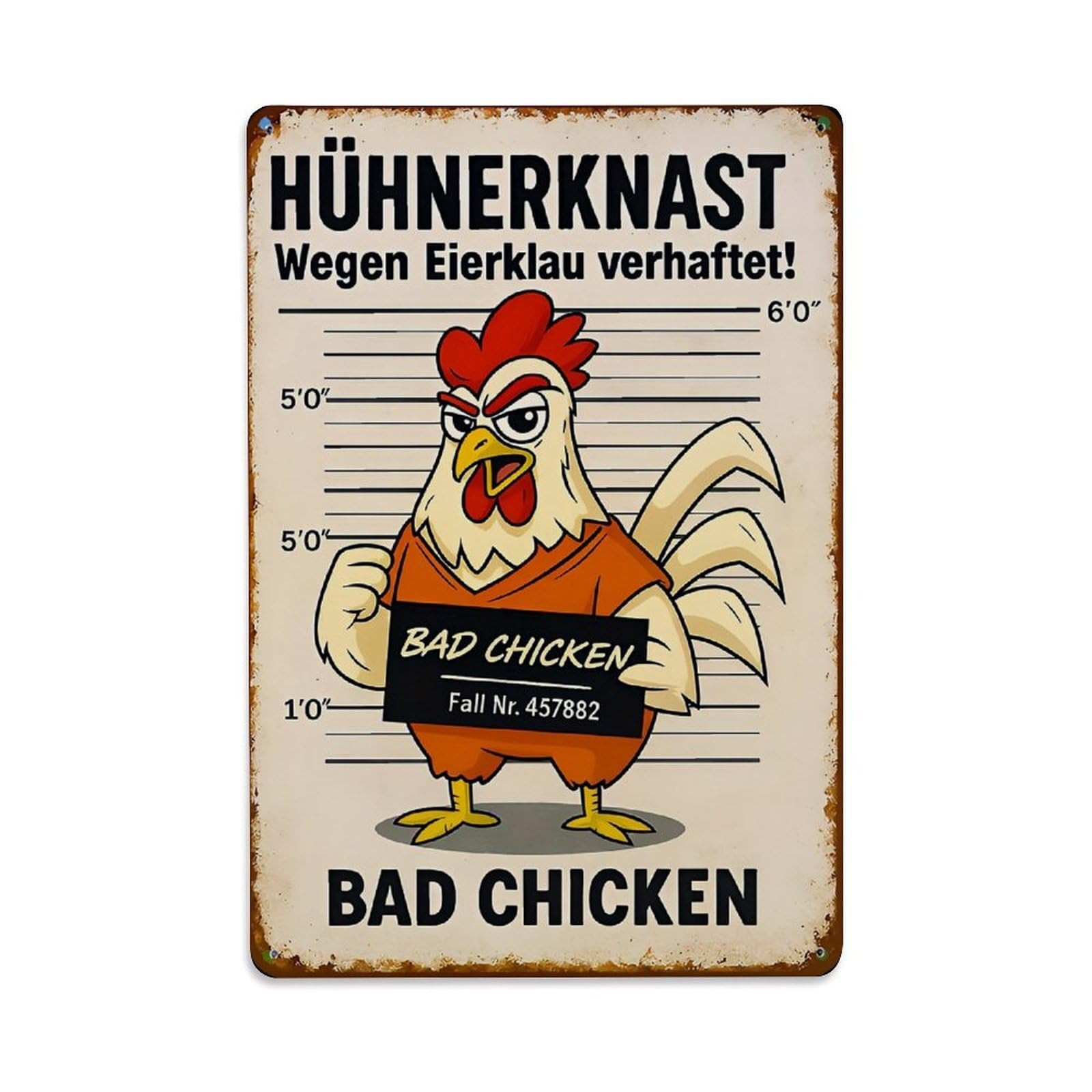 Chicken Mugshot Arrested Bad Chicken Retro Metal Tin Sign, Vintage Decor Art Poster for Bar, Home, Man Cave, Kitchen, Laundry Room Gift 8x12Inch