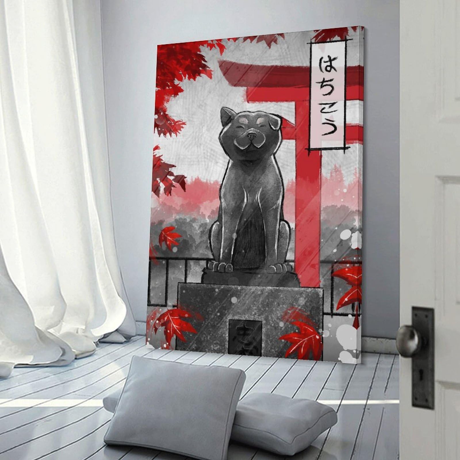 Junmoney Room Decor Wall Art Hachiko Statue with Torii Gate, 20x30inch(50x75cm), for Hallway, Bedroom Or Modern Interiors, Gift Idea for Housewarming And Birthdays