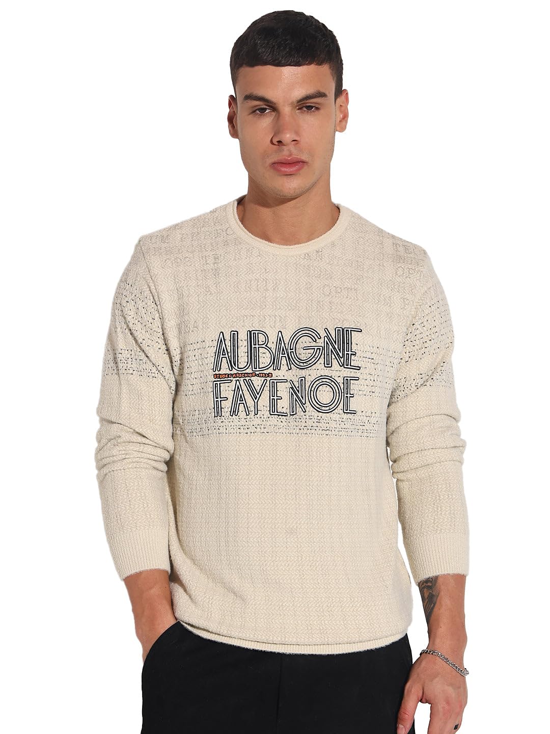 showoffff Edition Men's Typography Cream Ribbed Round Neck Sweater-LBR-2502_Cream-picture-51