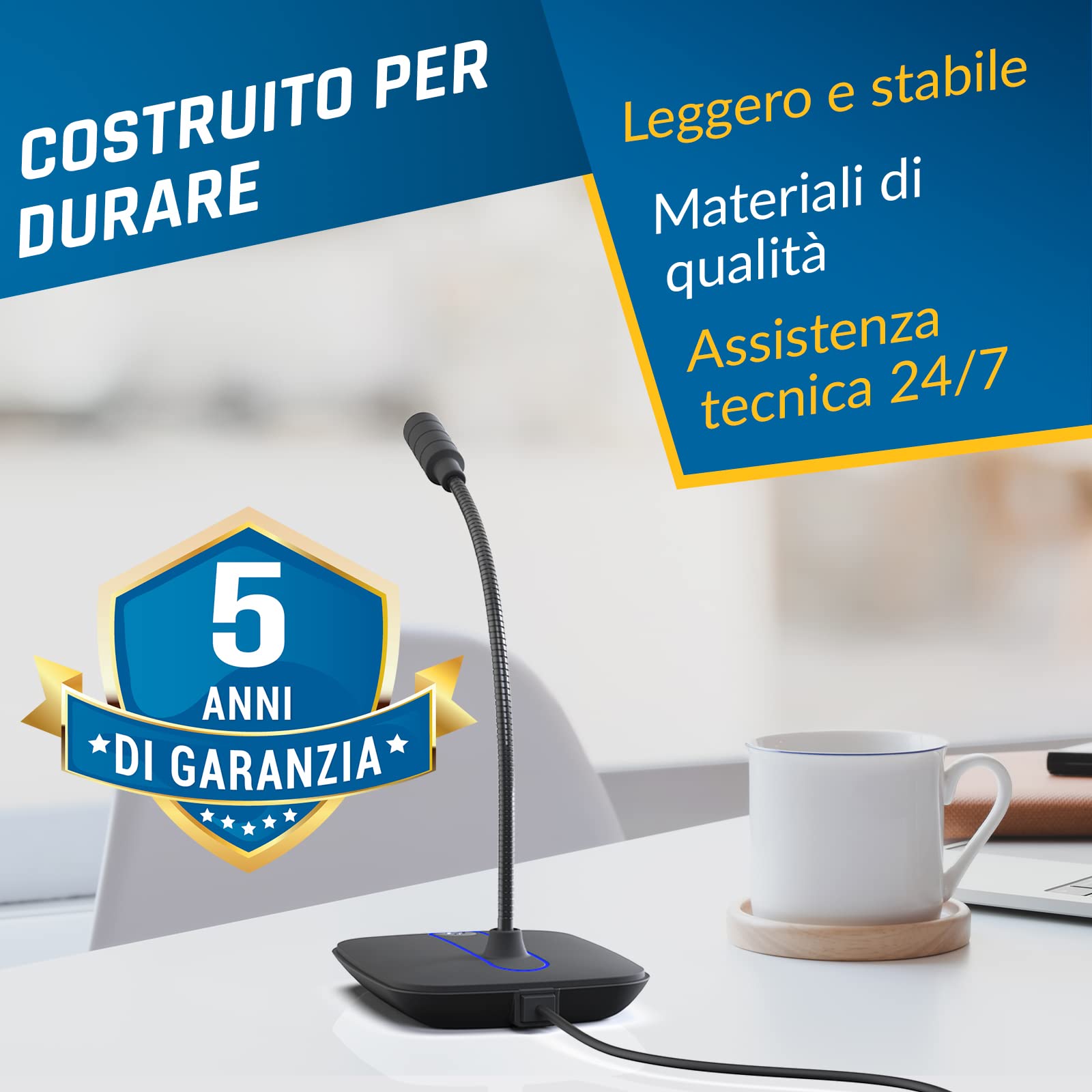 KLIM C4 Microfono per Computer con Pulsante di Silenziamento - Microfono USB per PC e Console - Microfono da Scrivania Professionale con Audio ad Alta Definizione - Compatibile con PC, Mac, Xbox, PS4