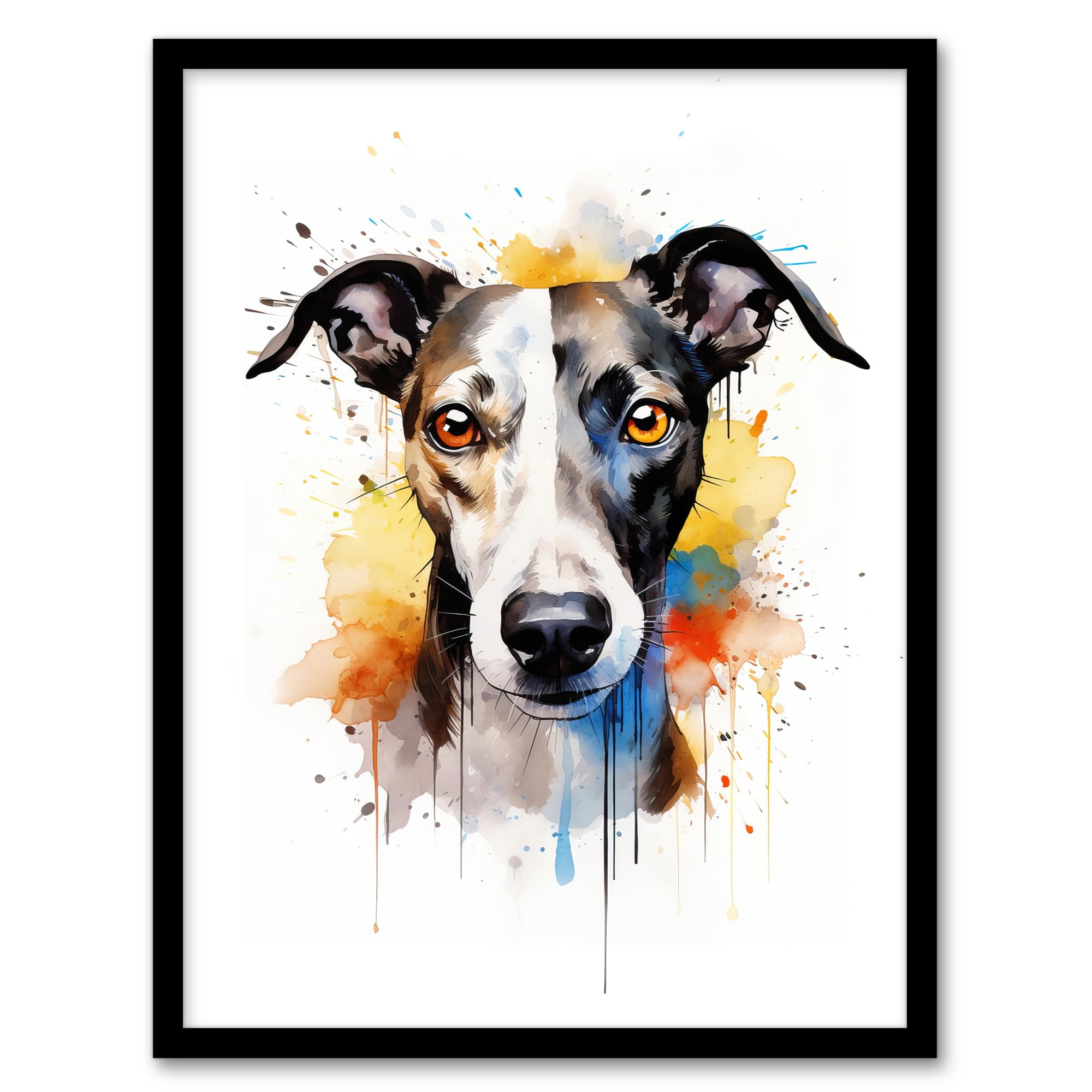 Artery8 Greyhound Lovers Gift Watercolour Pet Portrait Painting Artwork Artwork Framed Wall Art Print 18X24 Inch