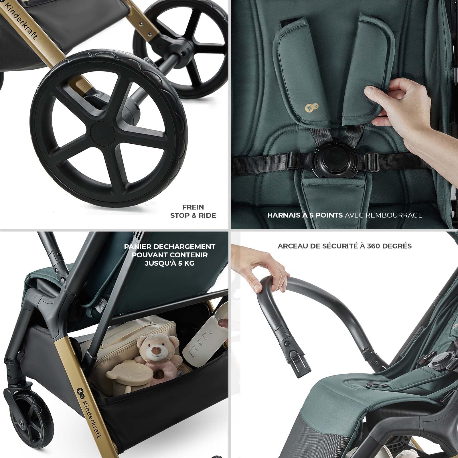 Kinderkraft LOOM Poussette compacte et légère, pliage automatique, jusqu’à 22 kg, Vert