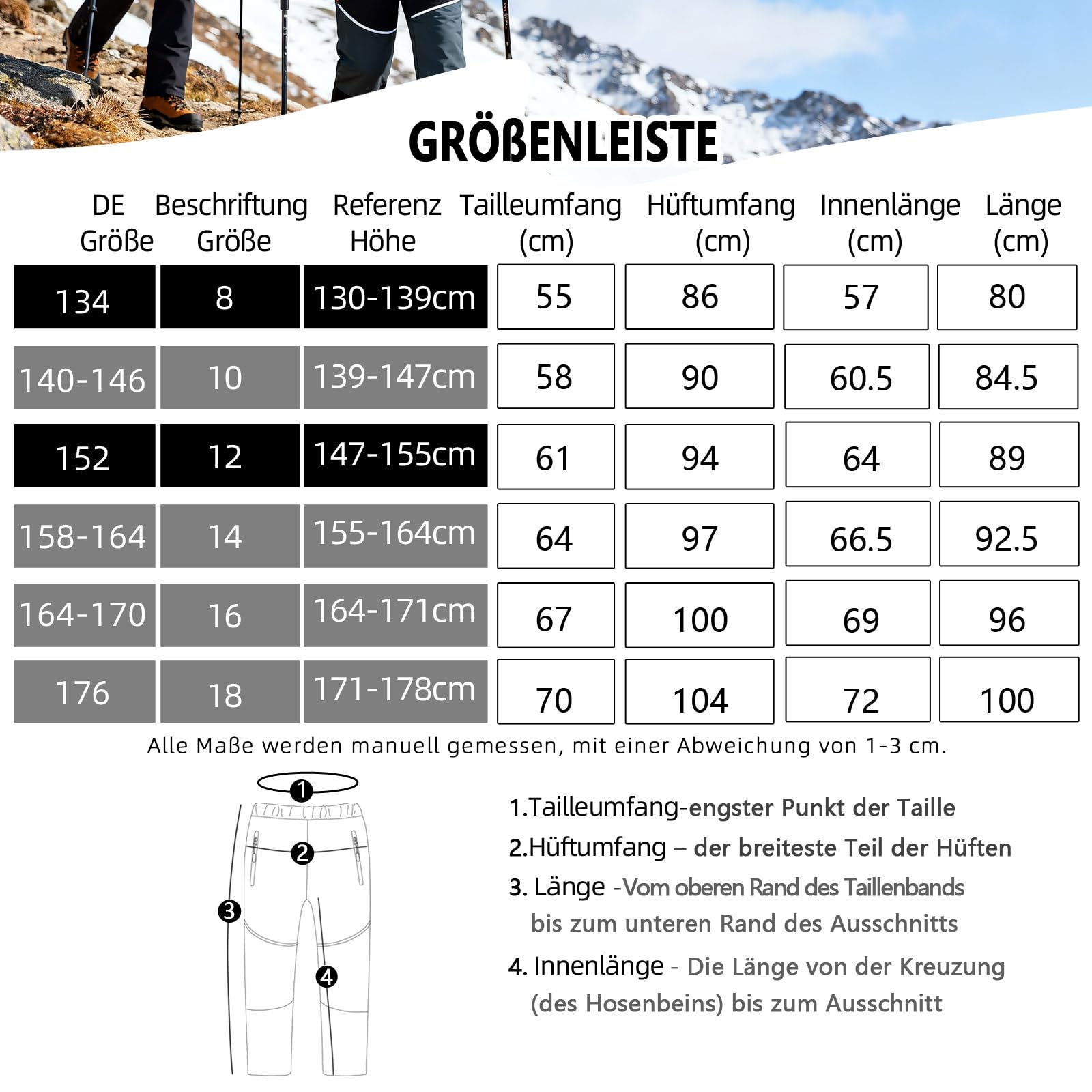 Hill & Sea Pantalon de ski pour enfant - Imperméable - En softshell - Taille élastique - Doublure polaire - Chaud