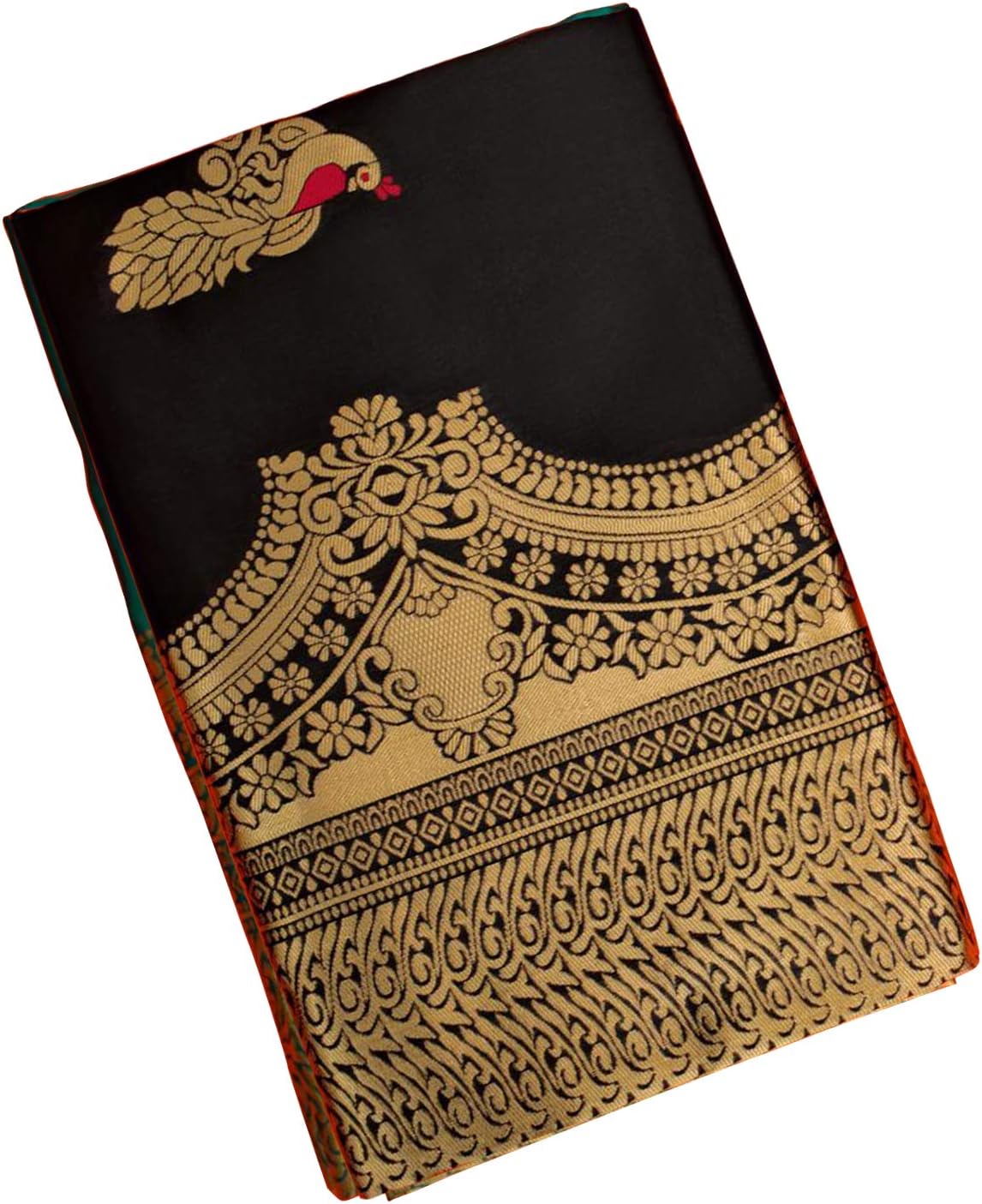 SeeMoreReach Pallu Kanchipuram Banarasi Silk Blend Woven Jacquard Saree for Women (Bollywood Black)