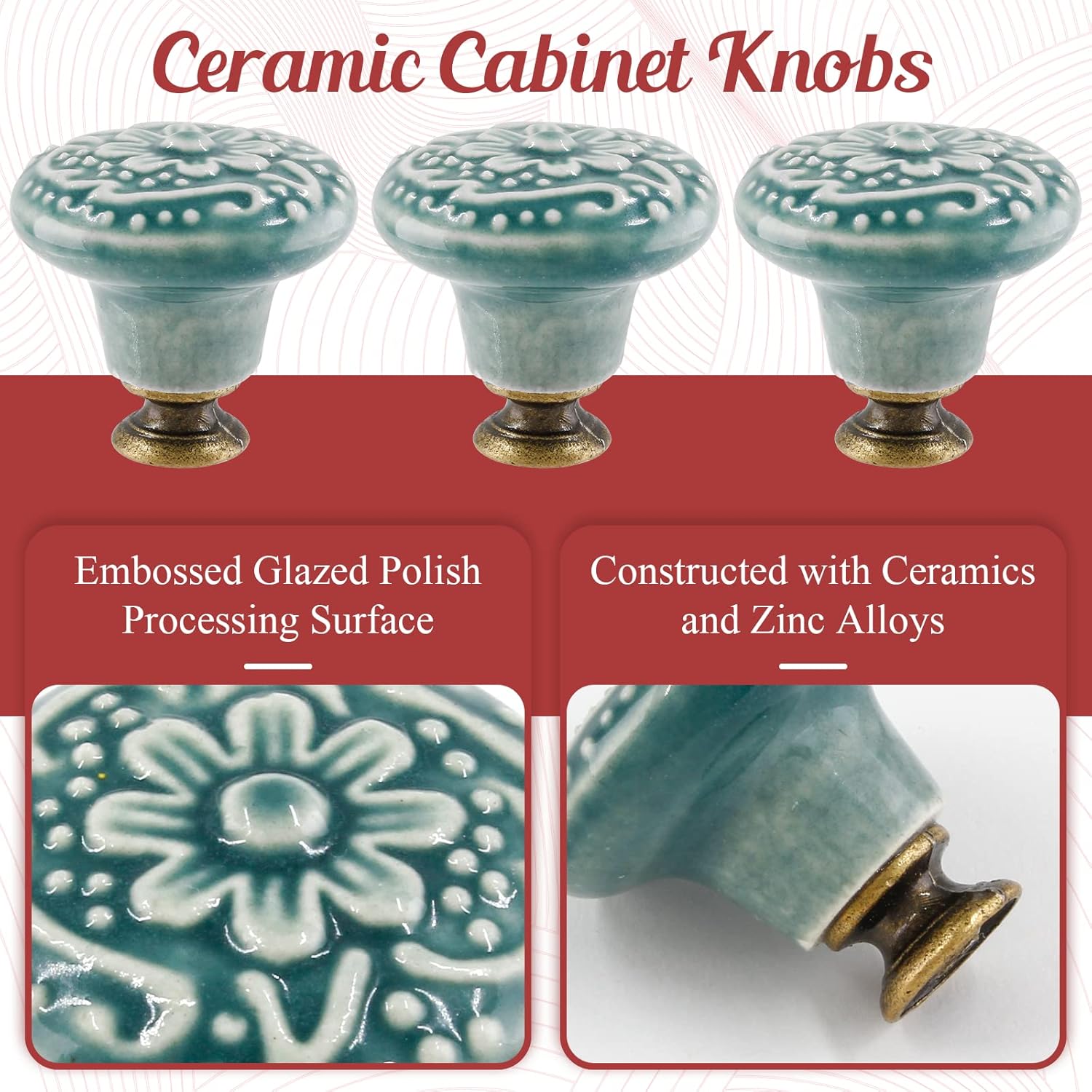 8pcs Green Ceramic Knobs, Vintage Kitchen Cabinet Pulls, Retro Ceramic Dresser Knobs, Decorative Drawer Pull Handles for Closet, Cupboard, Furniture Door Knob