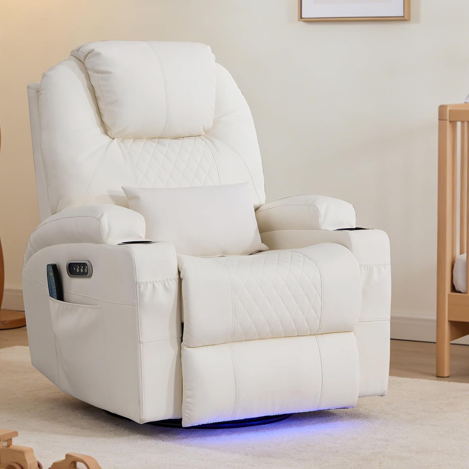 Dual Motor Power Swivel Rocker Recliner Chair for Adults, Rocking Chair Nursery Recliner with Massage and Heat,USB A&C Ports,LED Light,Cup Holders for Living Room Bedroom