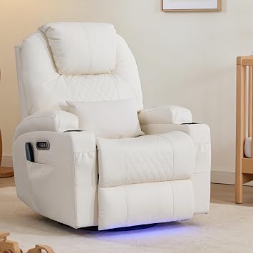 Dual Motor Power Swivel Rocker Recliner Chair for Adults, Rocking Chair Nursery Recliner with Massage and Heat,USB A&C Ports,LED Light,Cup Holders for Living Room Bedroom