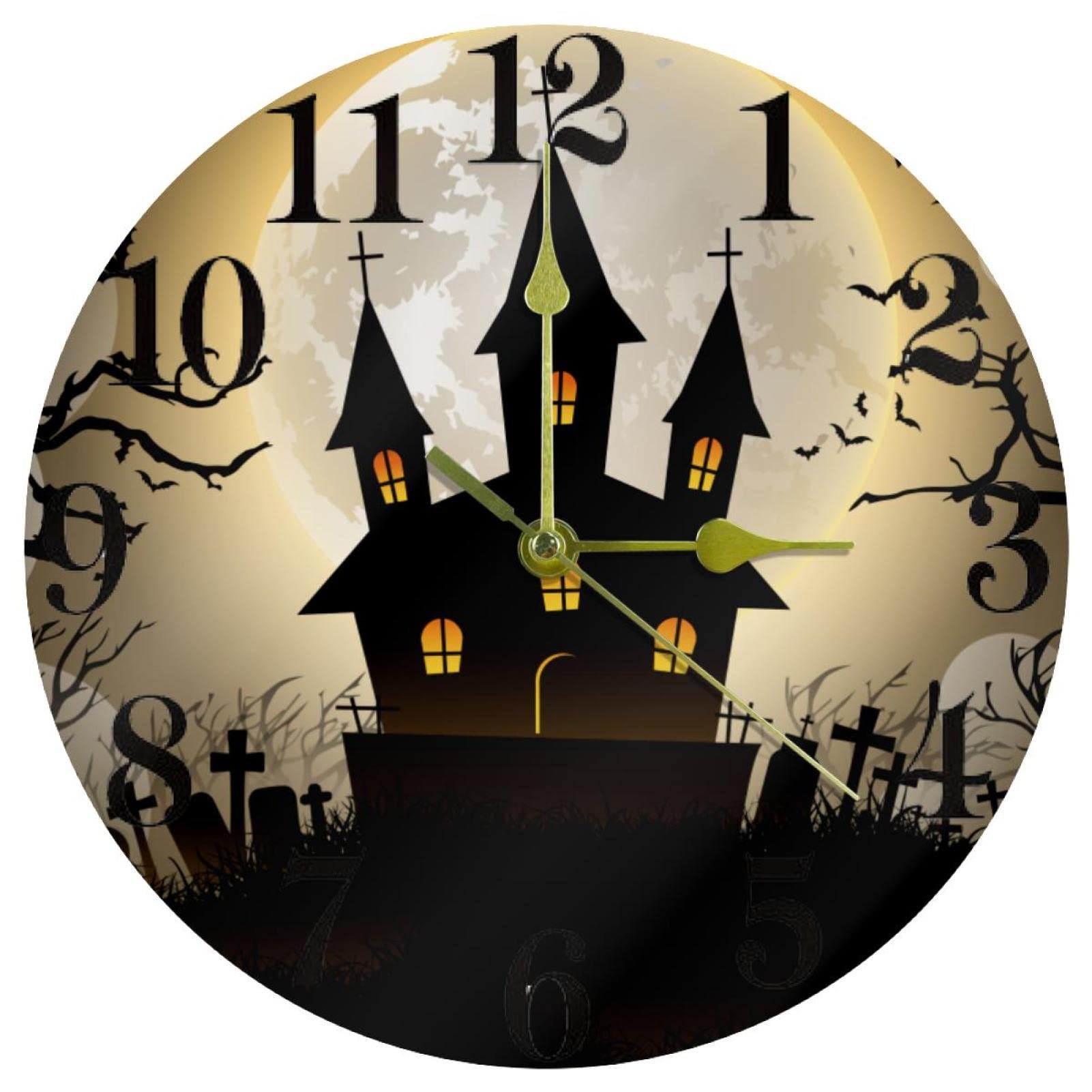 Horloge murale Halloween 25,4 cm silencieuse à pile ronde pour cuisine