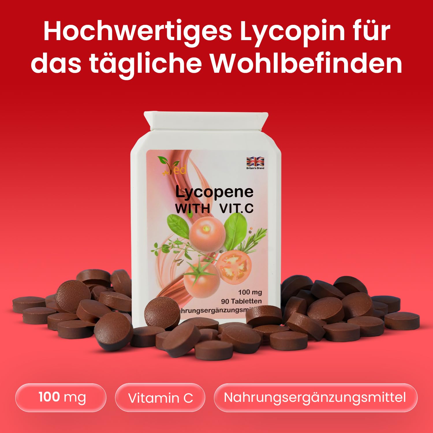 Ved Lycopin-Ergänzung | Stärkung des Immunsystems | Super-Antioxidans | 100 mg x 90 Tabletten | 2er-Pack