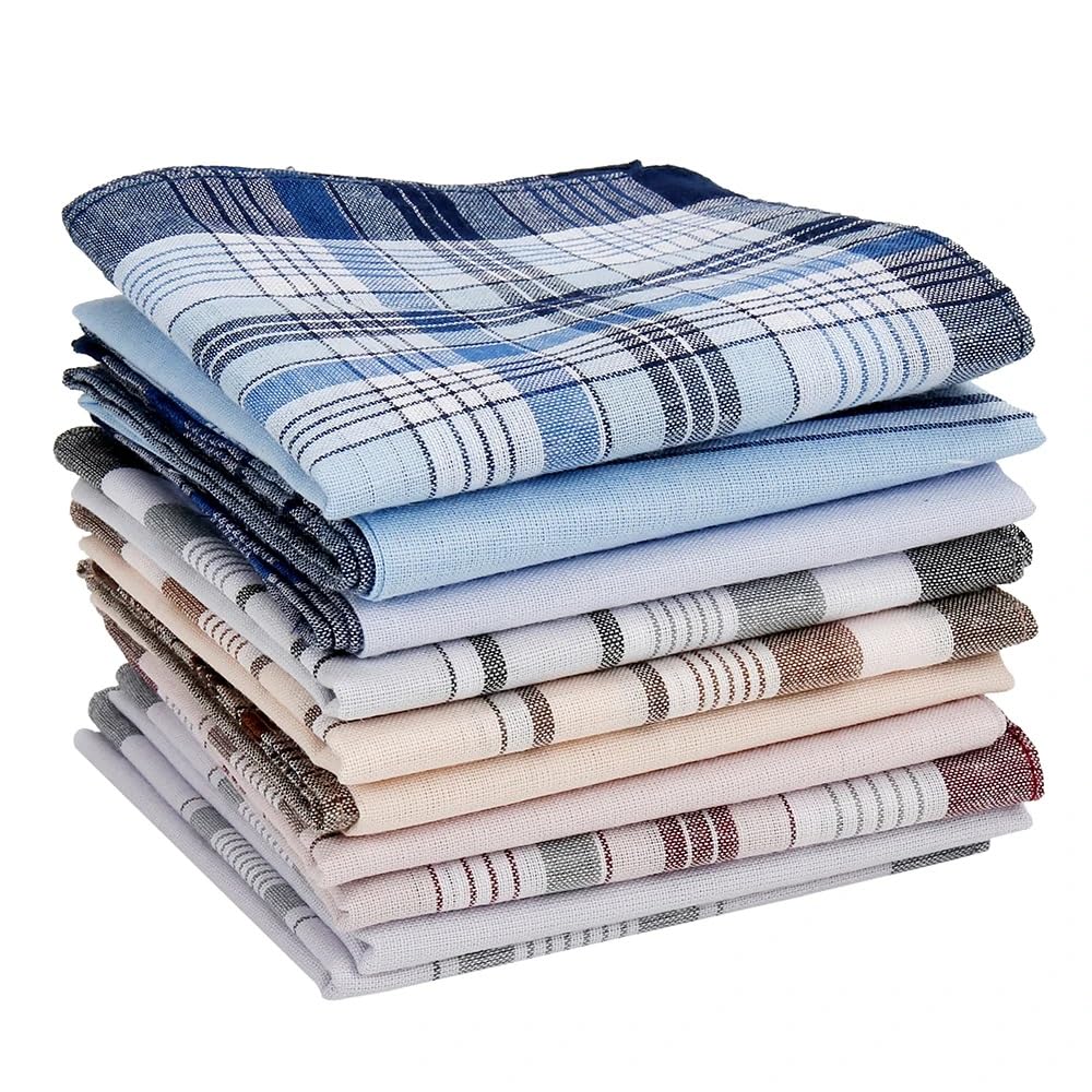 9 Pack Square Plaid Stripe Handkerchiefs 100% Cotton for Men Classic Vintage Pocket Pocket Cotton Towel for Wedding Party 38 * 38cm 15