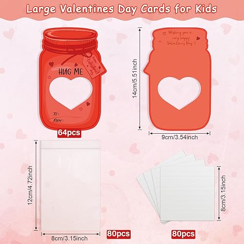 Miniatura 2 de Paquete de 40 tarjetas para el día de San Valentín para niños, tarros coloridos, tarjetas de feliz San Valentín para niños, regalos únicos de San
