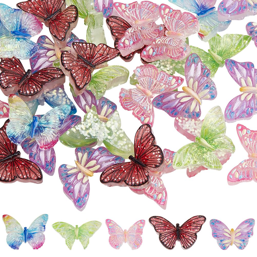 Abalorios de Resina de Mariposa con Efecto Lentejuelas de Colores y Parte Posterior Plana