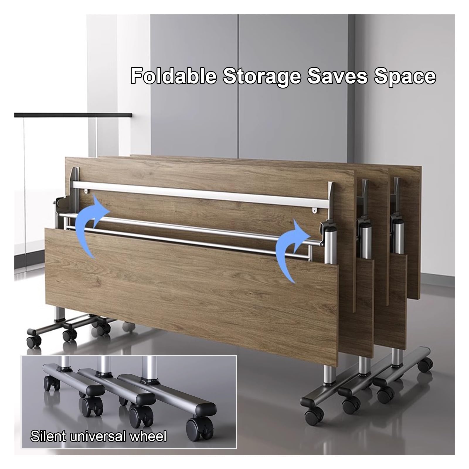 Set di 3 tavoli da conferenza pieghevoli, portatili e mobili, ideali per uffici, sale di formazione, aule e centri multimediali – Grigio 120x50x75 cm. Facile da riporre e trasportare.