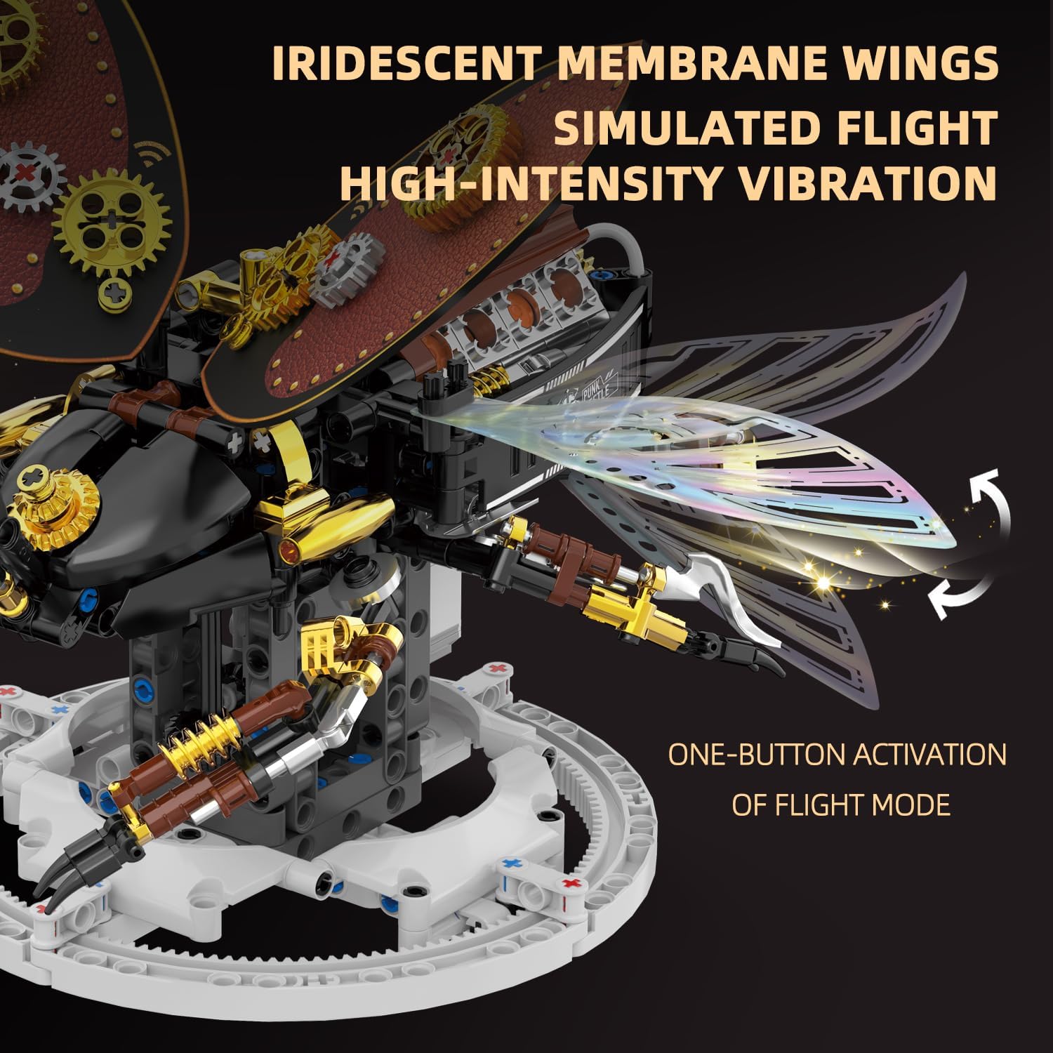 Bionic Steampunk Beetle Insect Building Set, Poseable Articulated Mechanical Joints, Motorized Movable STEM Brick Model with Display Stand, Vintage Gear Collectible Decor Gift for Kids Teens Adults
