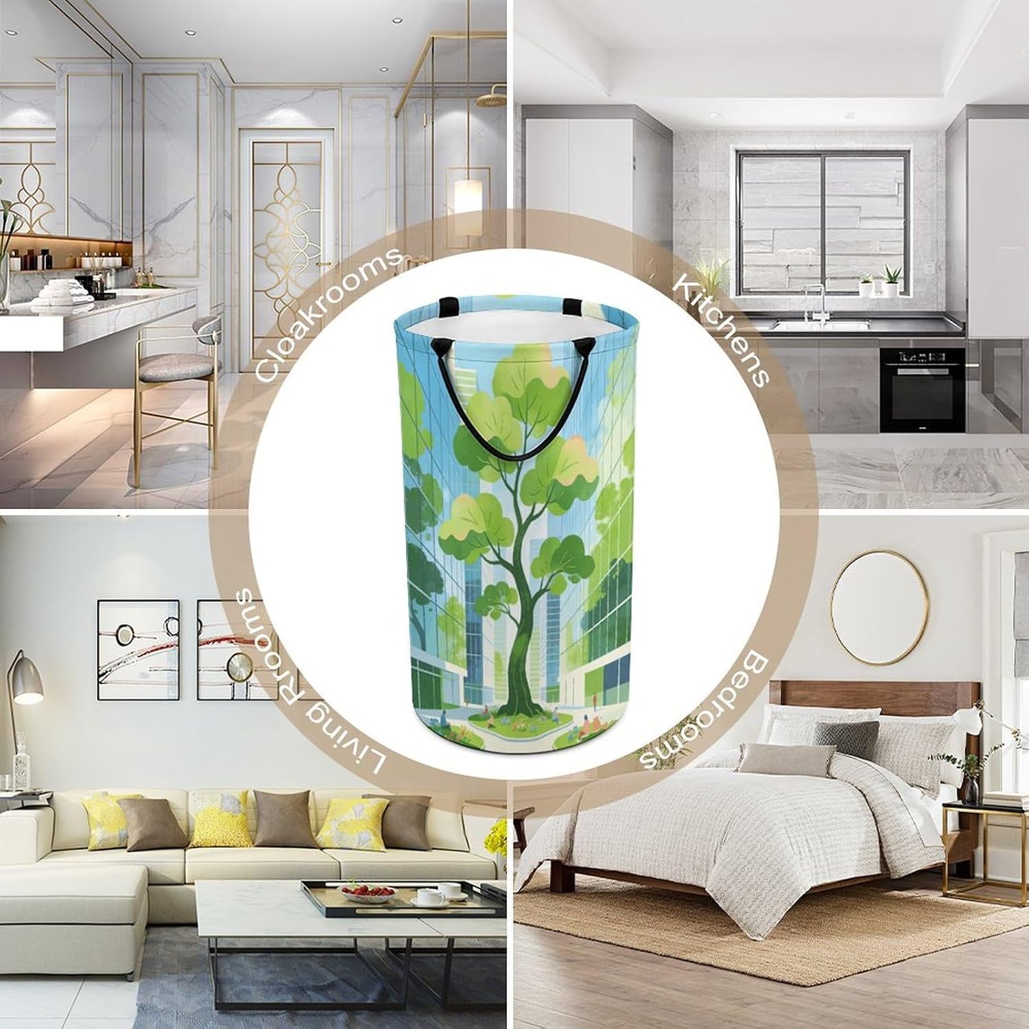 Green Harmony Laundry Hamper Portable Lightweight Clothes Hampers Fashion Dirty Laundry Storage Basket Large Capacity Foldable Clothes Baskets for Bathroom Bedroom