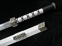 Vista 4 de Espada china/Han jian/Hoja de acero al carbono medio/vaina de pintura de cuero blanco