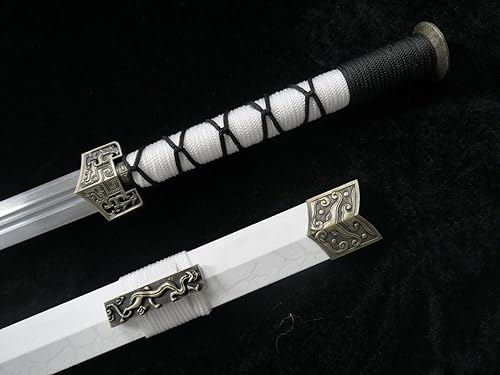 Miniatura 4 de Espada chinaHan jianHoja de acero al carbono mediovaina de pintura de cuero blanco