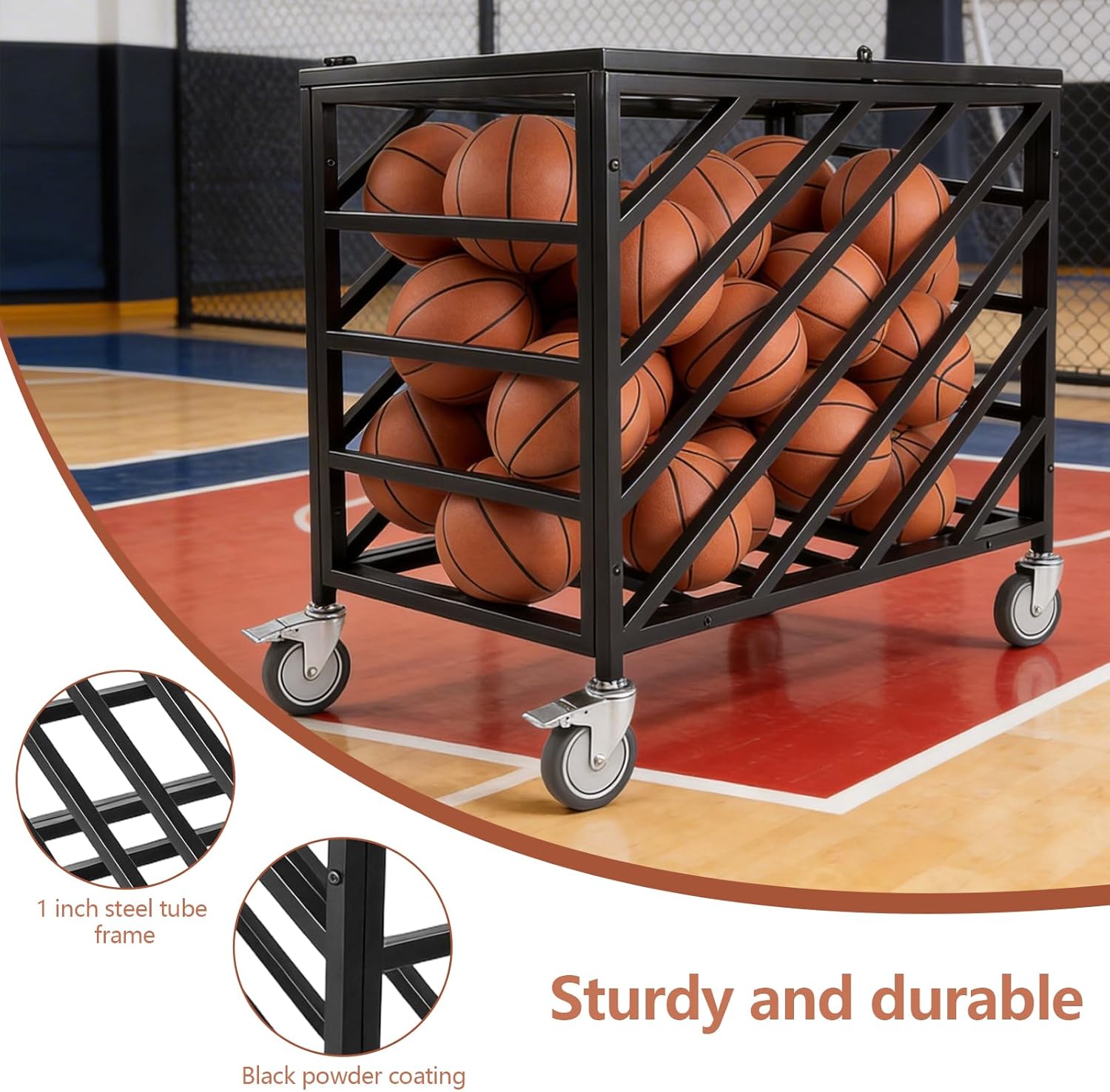 Ball Storage Locker with Wheels Rolling Exercise Ball Holder with Lockable Lid for Volleyball Gym Recess Soccer Playground