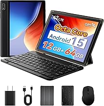 Tablet Android de 10 pulgadas, tableta Android 15 con teclado, mouse, 4G LTE celular, pantalla IPS, procesador MediaTek Octa Core, 12GB+64GB, 2TB expandible, Wi-Fi 5G, GPS, tabletas 2 en 1 con funda