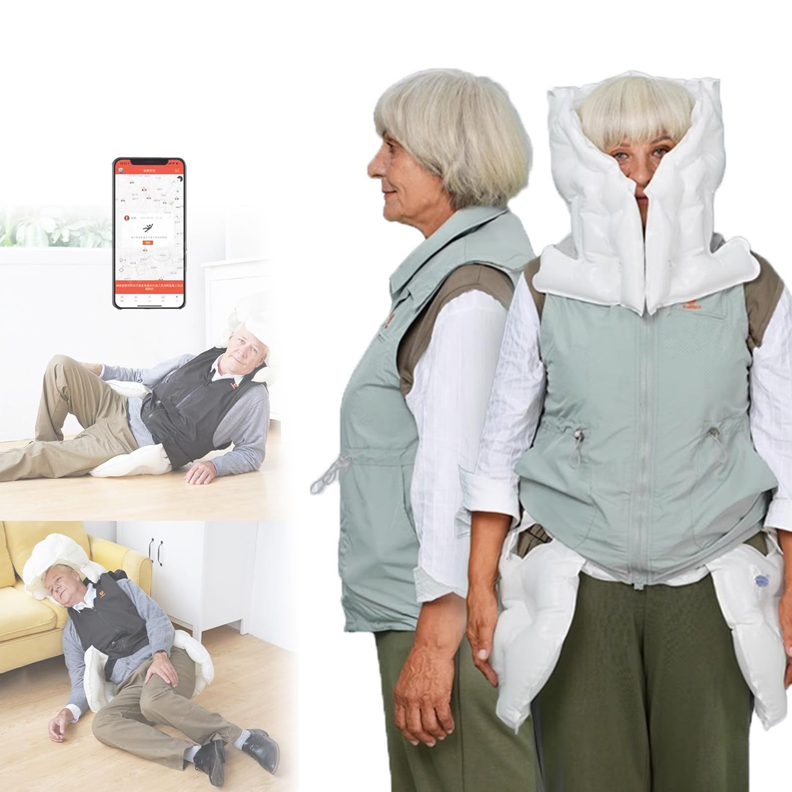 Gilet Anticaduta Con Airbag Per Anziani, Giacca Con Airbag Per Ciclisti, Dispositivo Di Protezione Riabilitativo Indossabile Intelligente Con Allarme Di Monitoraggio Remoto,Green(Ms)-M