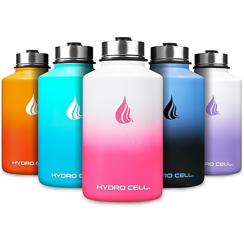 HYDRO CELL Stainless Steel Insulated Water Bottle with Straw - For Cold & Hot Drinks - Metal Vacuum Flask with Screw Cap and Modern Leakproof Sport Thermos for Adults (White/Pink 64oz)