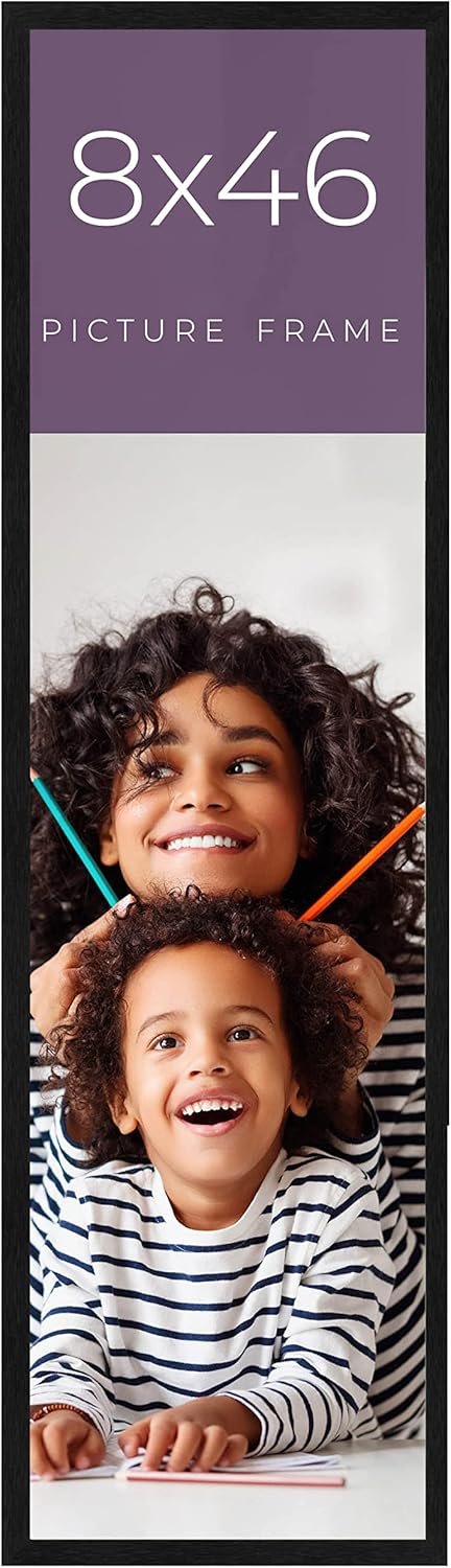 8x46 Frame Black Charcoal Grey Wood Textured Picture Frame | 0.75 Inch Moulding Width | Gunmetal Grey Solid Wood Frame Complete with UV Acrylic Plexiglass, Foam Board Backing & Hanging Hardware