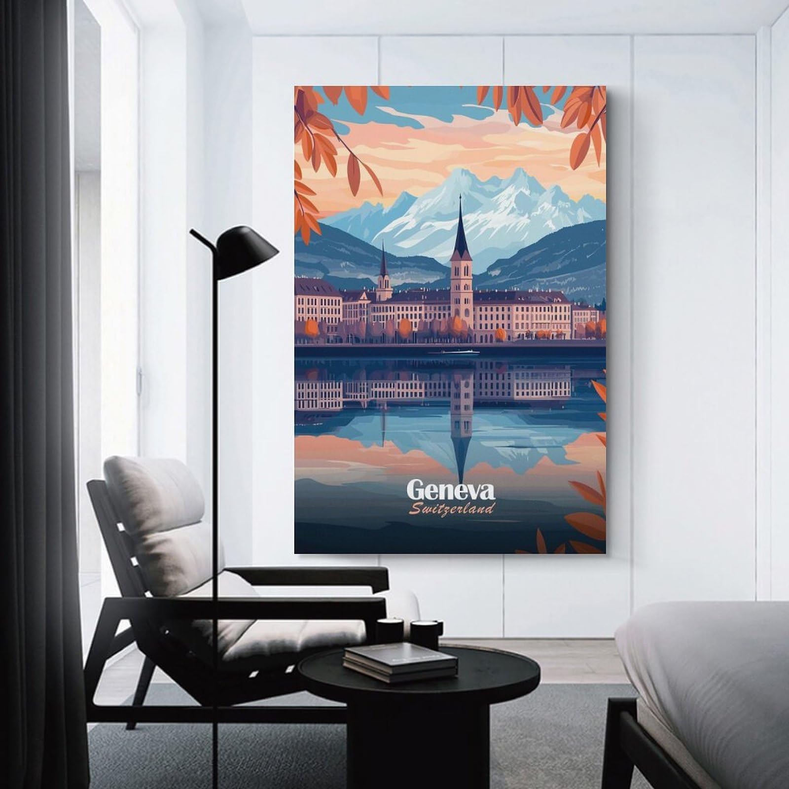 Junmoney Unframe-Style-4 Geneva, Switzerland Cityscape Room Decor Wall Art 24X36inch(60X90cm), For Lounge Decor, Offices Or Entryway Styling, A Flexible Wall Accent For Shared Spaces
