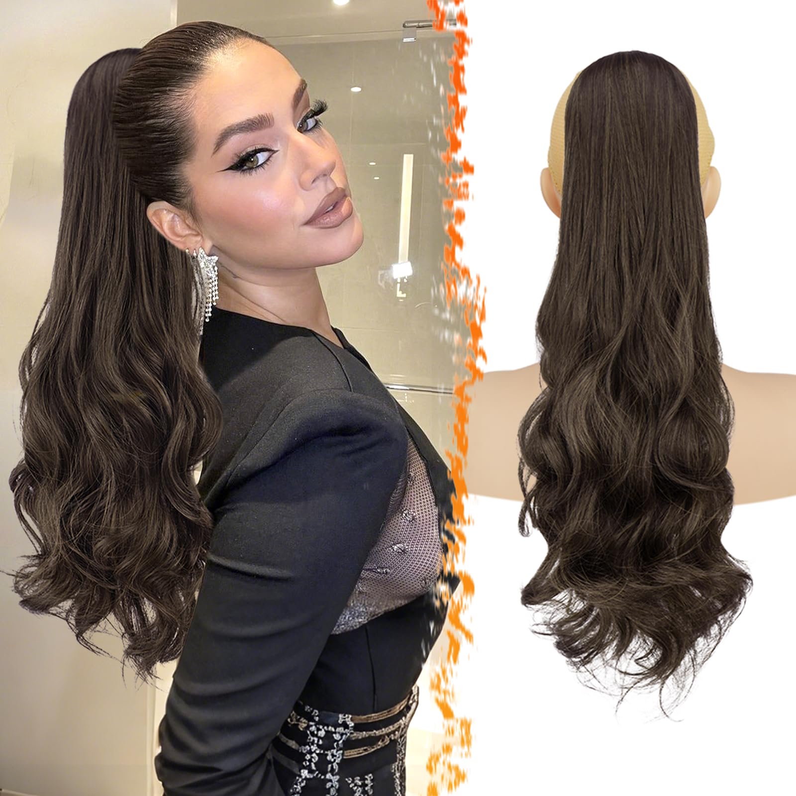 BARSDAR Brown Wavy Drawstring Ponytail Extensions