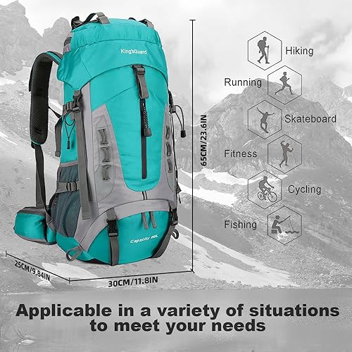 Miniatura 3 de King'sGuard Mochila de senderismo 60L para hombres y mujeres, mochila de camping impermeable, mochilero, montañismo, escalada, mochila, Azul lago,