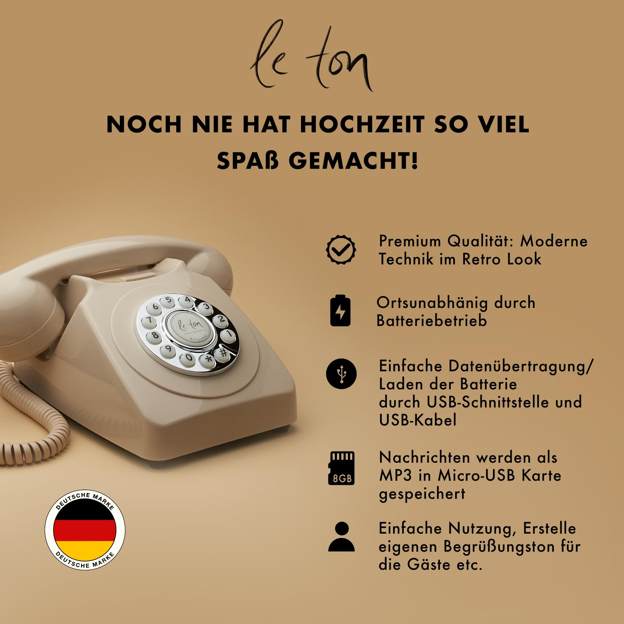 LE TON Livre d'or audio, beige, téléphone pour mariage et événements, téléphone invité, téléphone de mariage