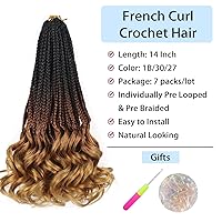 Vista 2 de Cabello de ganchillo con rizos franceses, trenzas de cabello de ganchillo con puntas rizadas, 14 pulgadas, preenlazadas, trenzas de caja tipo diosa