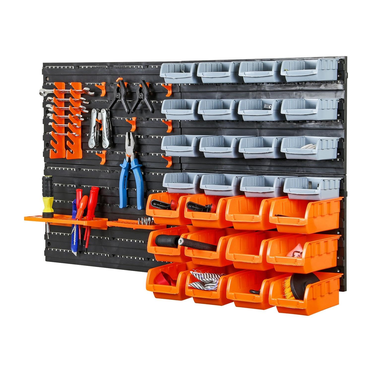 Livhome Wall Mounted Tool Storage Organizer with Bins, Backboards and Hooks for Garage Organization, Workshop Equipment, DIY Shed Storage (44 Pcs)