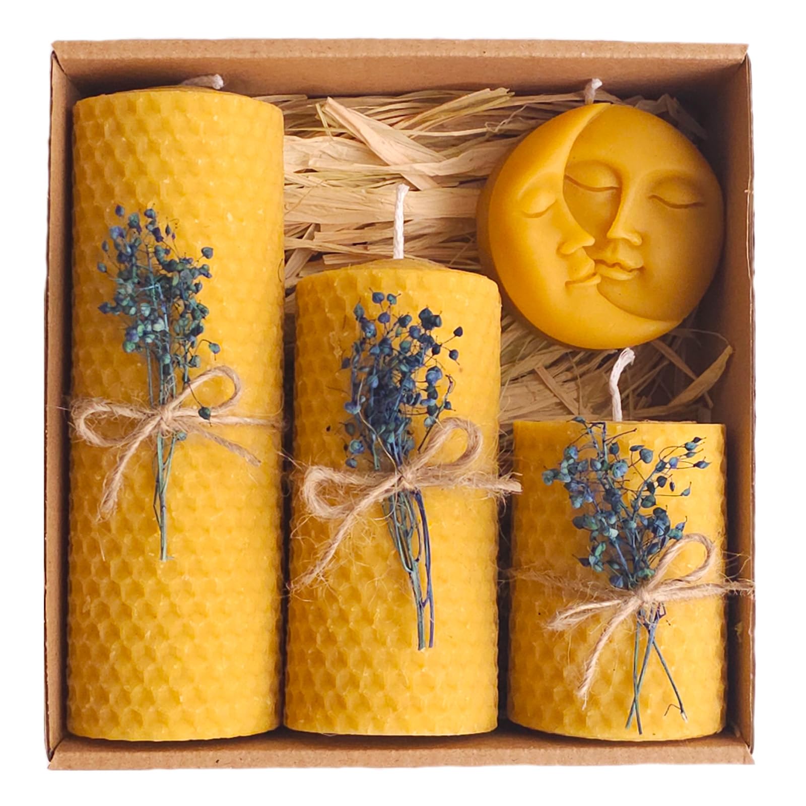 Petekoğlu Dekoratif Doğal Petek Balmumu Mum Ay Ve Güneş Seti Bal Mumu mum Hediyelik Beeswax Candle