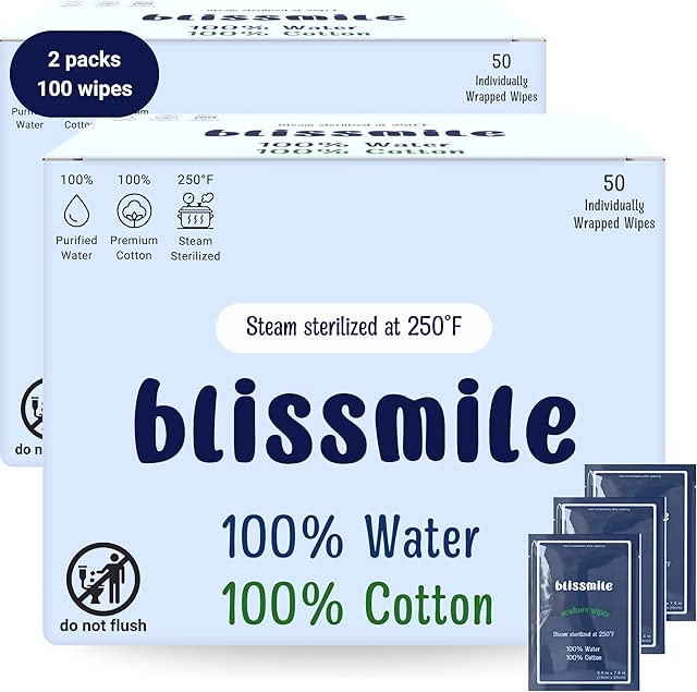100% Water Baby Wipes, Individually Wrapped, Pocket Size, Travel Friendly Size, Hypoallergenic for Sensitive Skin, Unscented, Baby Face & Body, Newborn Baby Essentials Wipes, 100 counts