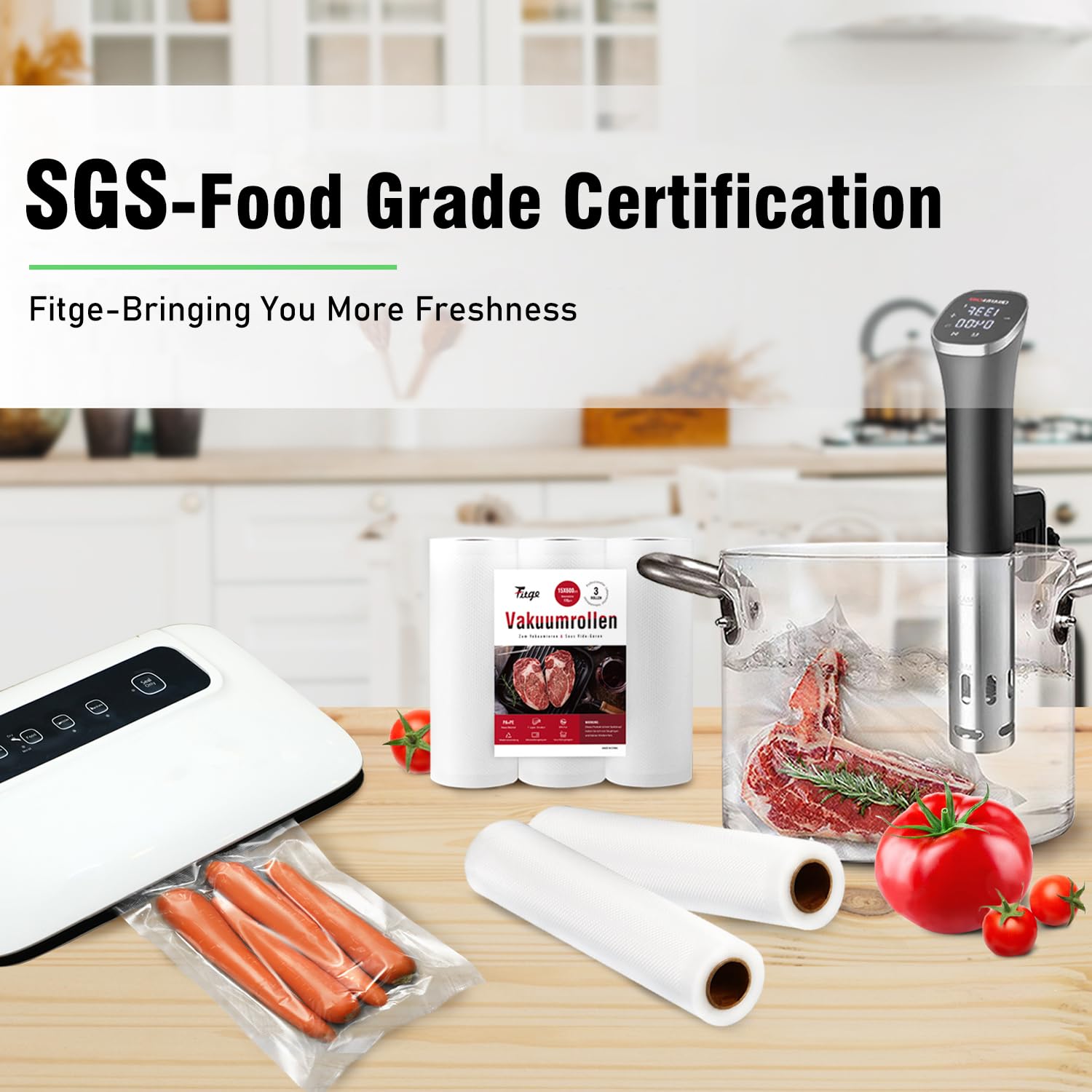 Rotoli Sottovuoto Fitge - 3 Rotoli 15x600 Cm, Spessore 170µm, Senza BPA, Per Alimenti - Foto 3