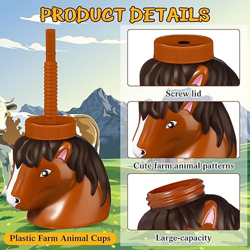 Miniatura 3 de Juego de 12 tazas de animales de granja con pajitas y tapas, 11 onzas, de plástico, reutilizables, con temática de animales, lindos vasos para