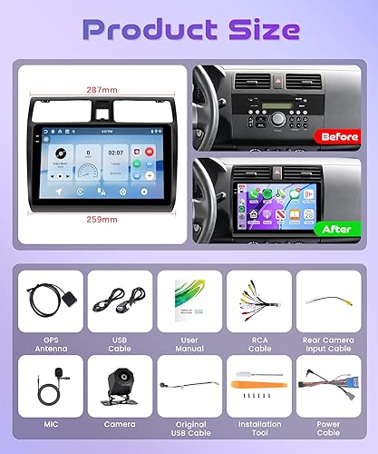 Miniatura 7 de 4Core 4G+64G Pantalla de radio para Suzuki Swift 2005 2006 2007 2008 2009 2010 Carplay Android Auto GPS Navegación, Rimoody Android Car Stereo 10.1