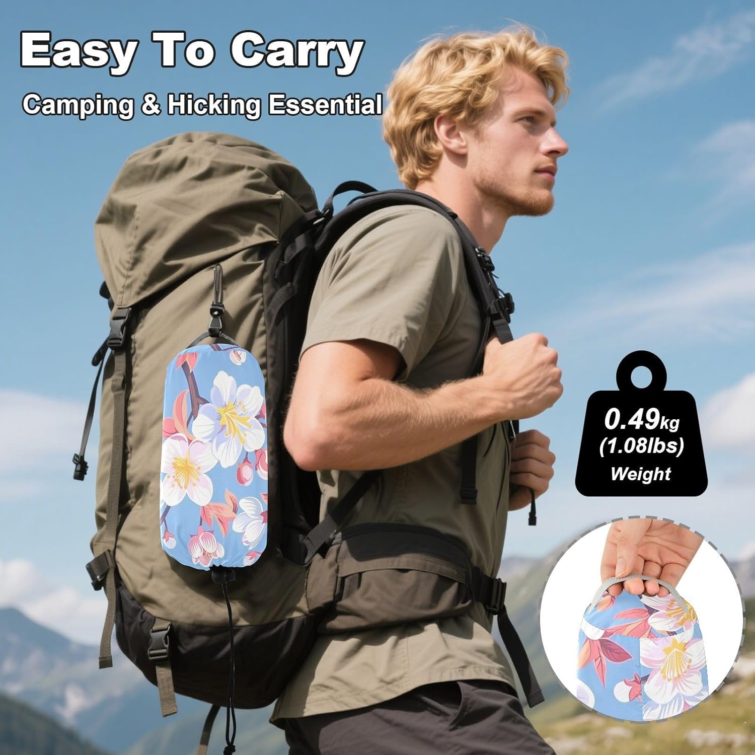 ALAZA Colorful Cherry Blossom Flower Camping Hammocks Single or 2 Person 500 lbs Portable Parachute Travel Hammock w/Tree Straps for Hiking Backpacking Indoor Outdoor