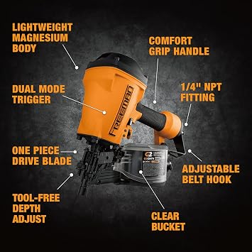 Freeman 2nd Generation Pneumatic 15 3 Coil Framing Nailer | G2CN75 | Framing, Truss Construction, Sheathing, Subfloors, Decks, Roof Decking, Siding, Wood Fencing, Crate and Pallet Assembly