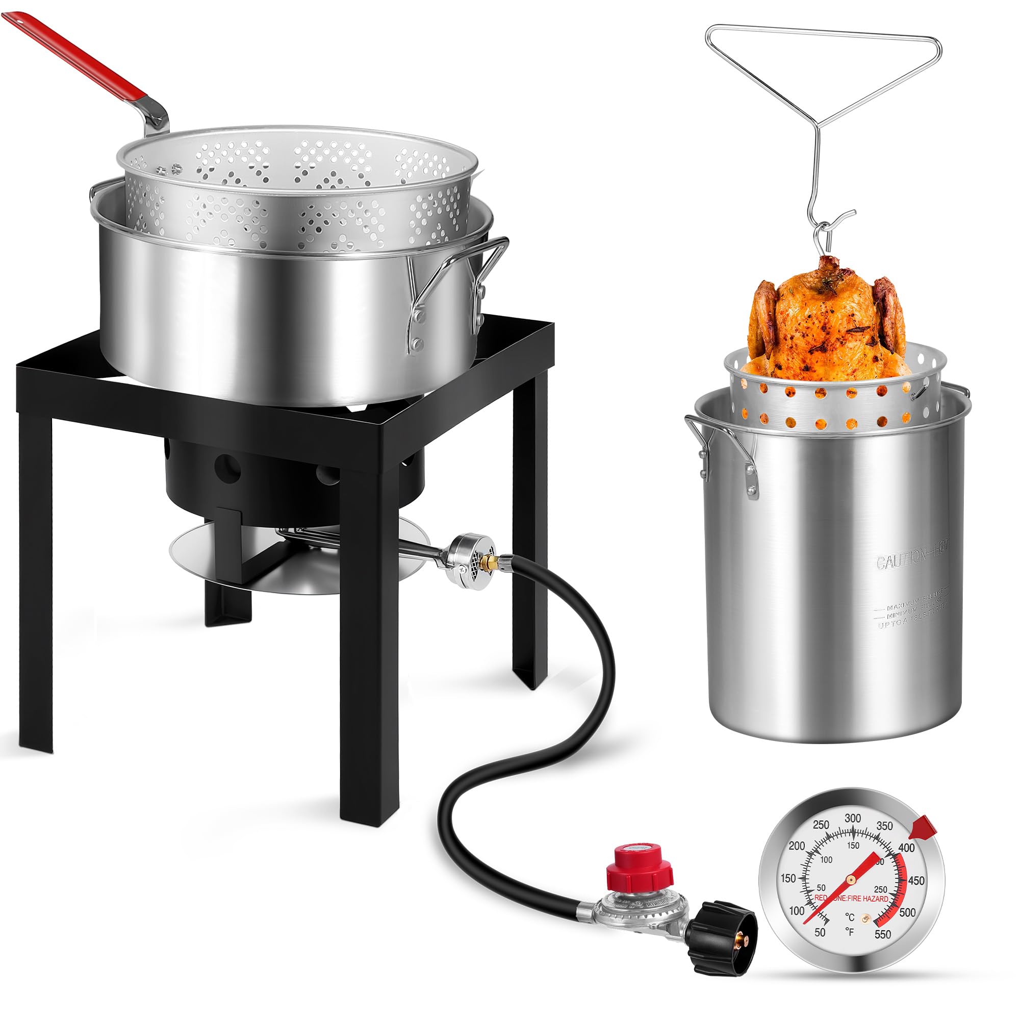 30QT &amp; 10QT Turkey &amp; Fish Fryer Kit, Pot with Baskets &amp; 54,000 BTU Propane Burner Stove for Outdoor Parties