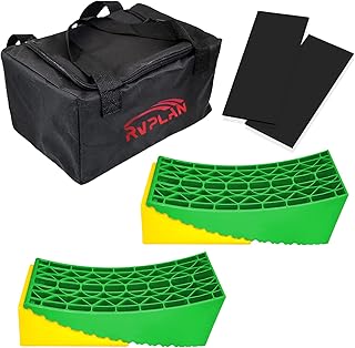 RVPLAN RV Leveler Blocks 2 Pack with Rubber Anti-Skid Pads, for Travel Trailers, RV, Campers, Trucks, Non Slip Design RV Leveling Blocks Bear Weight 35,000 lbs (Yellow&Green)