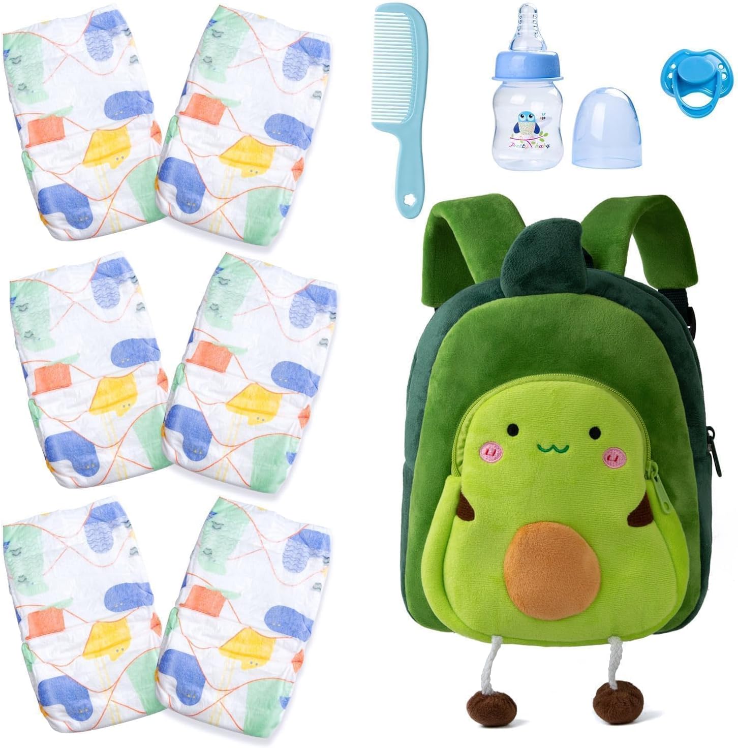 10 Pcs Reborn Baby Doll Diaper Bag Set Reborn Dolls Feeding and Caring Accessories Boy with Backpack&Diapers&Bottle&Magnetic Pacifier&Comb Newborn Baby Gift