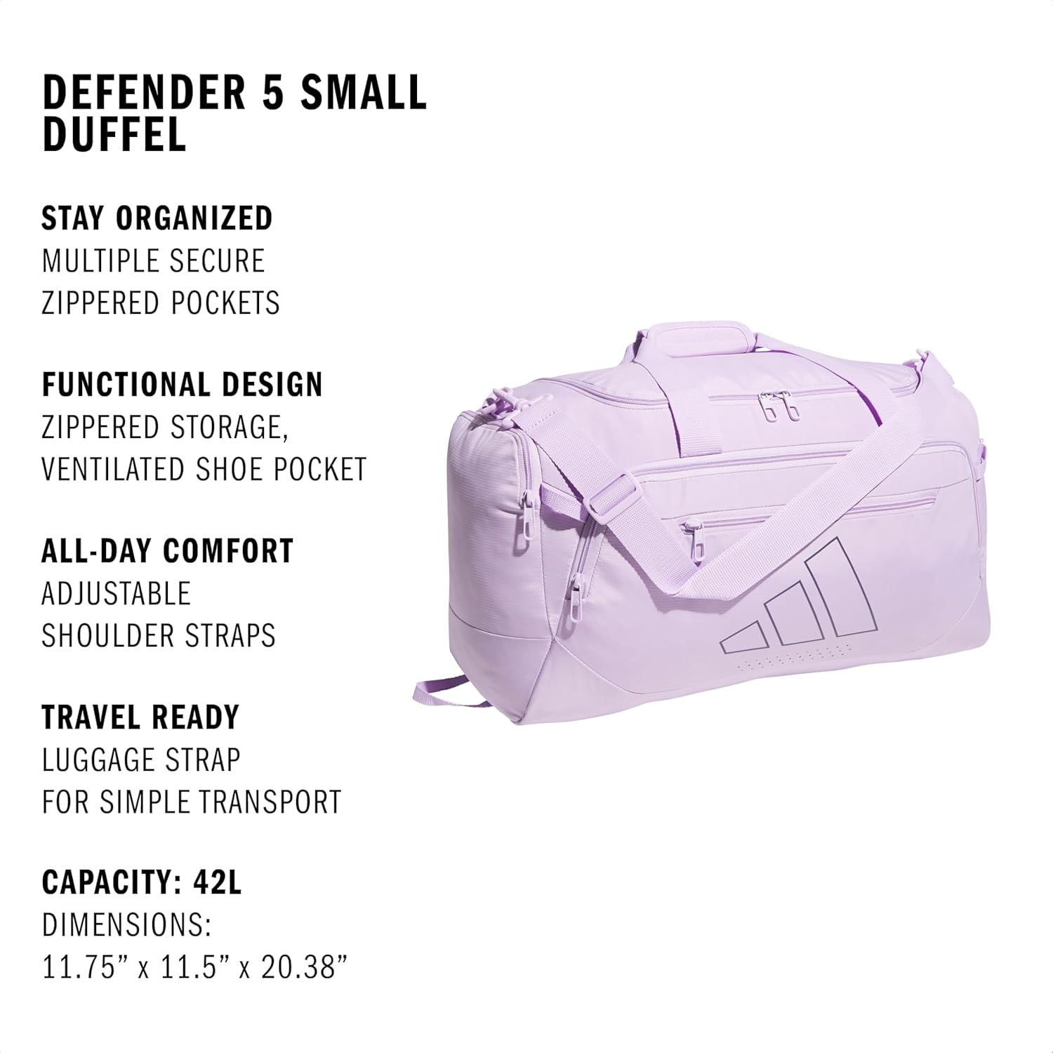 adidas Defender 5 Small Duffel Small (42L) Powder Plum Purple/Aurora Plum Purple image 2 of 7 B0DHT2JRQD